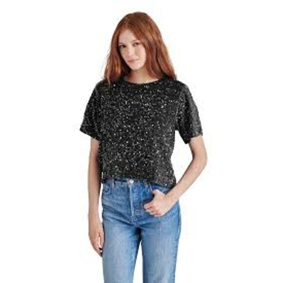 STEVE MADDEN Cressa Sequin Top in Black BO405317 NEW NWT Large L - Picture 3 of 12